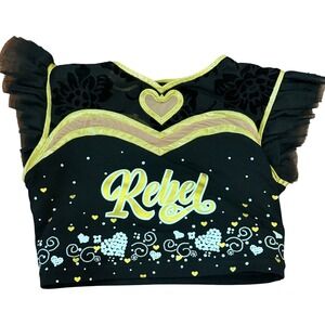Rebel Athletic Girls YL Black Gold Heart Strappy Back Cheer Crop Top Athleisure